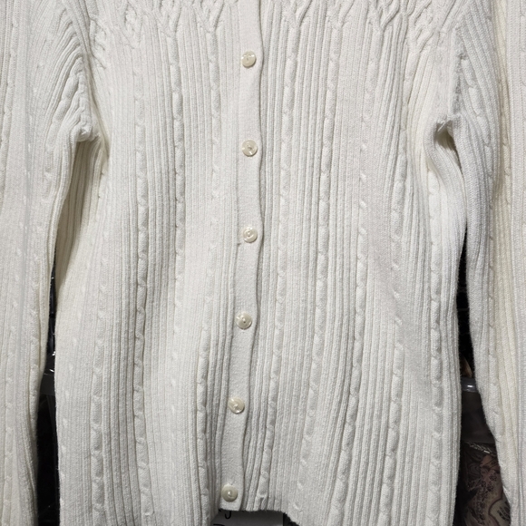 Vintage Cotton Buttondown Women's White cardigan Sweater - Picture 4 of 6